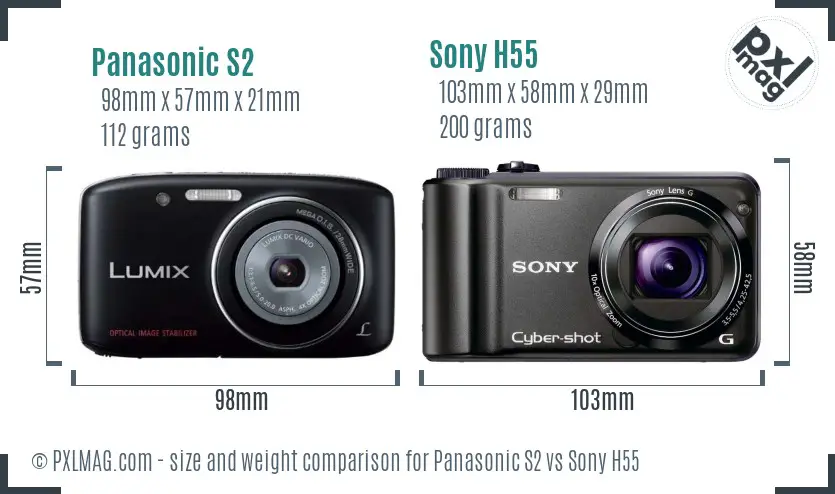 Panasonic S2 vs Sony H55 size comparison