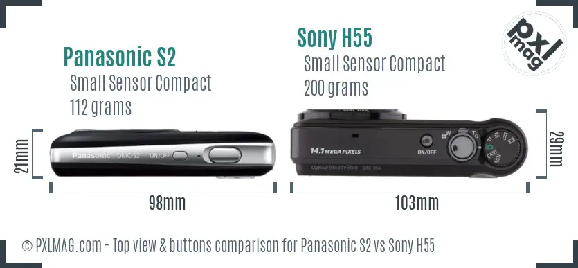 Panasonic S2 vs Sony H55 top view buttons comparison