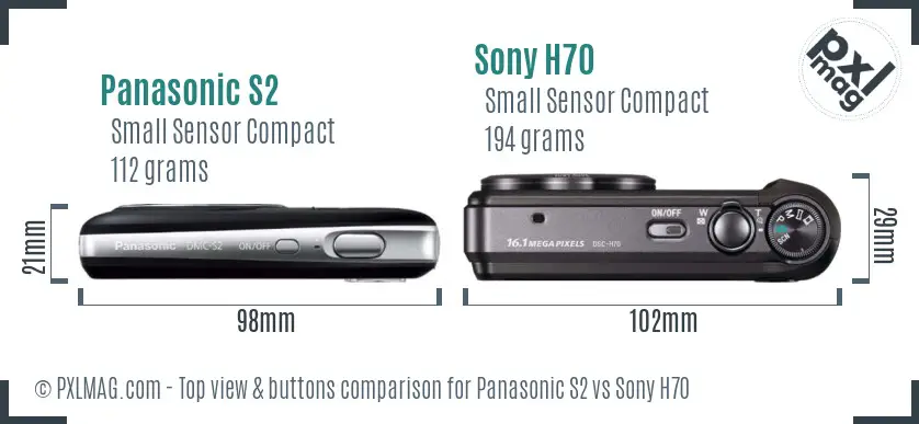 Panasonic S2 vs Sony H70 top view buttons comparison