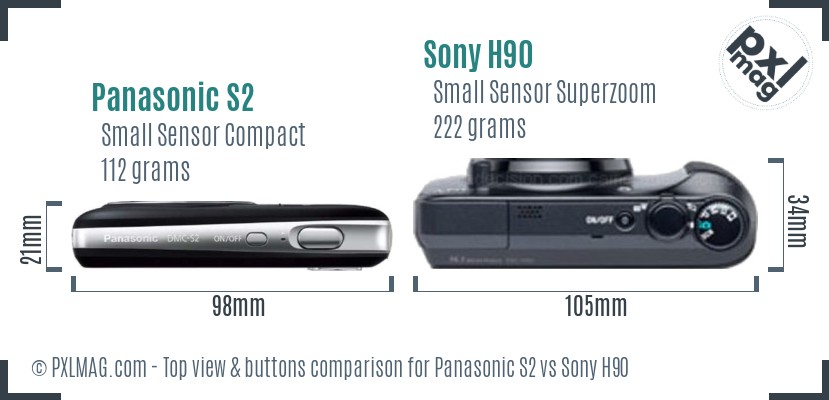 Panasonic S2 vs Sony H90 top view buttons comparison
