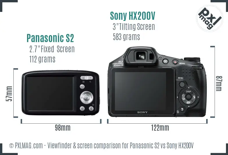 Panasonic S2 vs Sony HX200V Screen and Viewfinder comparison