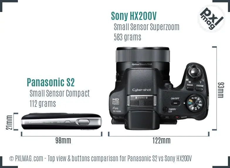 Panasonic S2 vs Sony HX200V top view buttons comparison