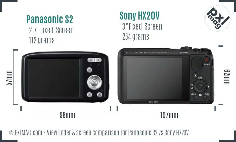 Panasonic S2 vs Sony HX20V Screen and Viewfinder comparison