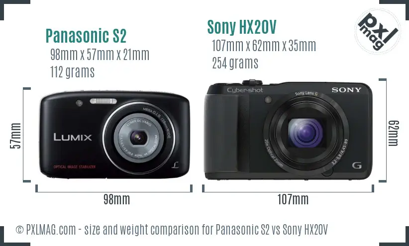 Panasonic S2 vs Sony HX20V size comparison