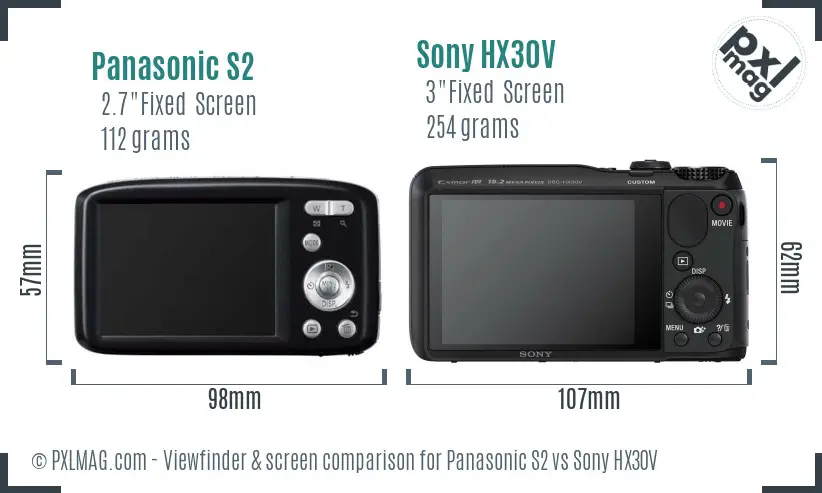 Panasonic S2 vs Sony HX30V Screen and Viewfinder comparison