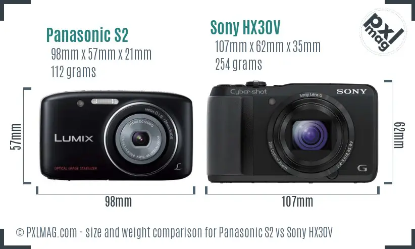 Panasonic S2 vs Sony HX30V size comparison