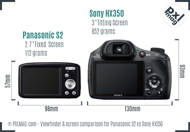 Panasonic S2 vs Sony HX350 Screen and Viewfinder comparison