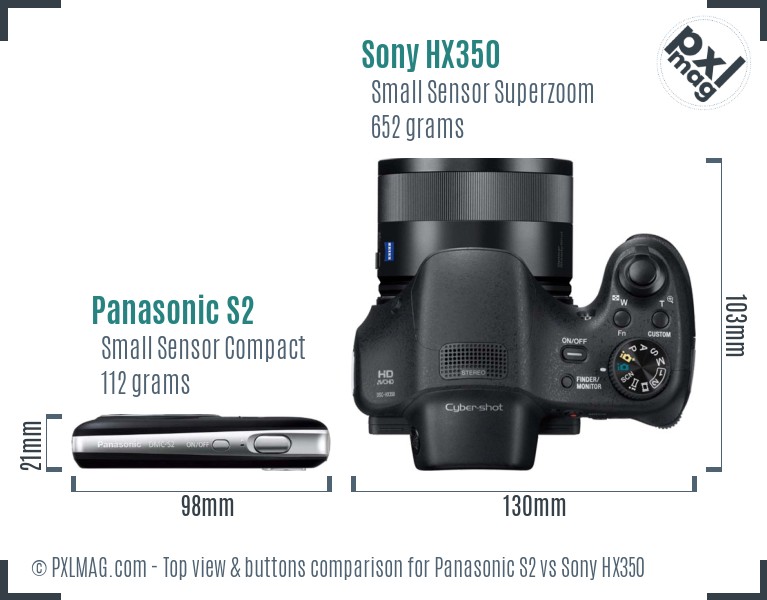 Panasonic S2 vs Sony HX350 top view buttons comparison