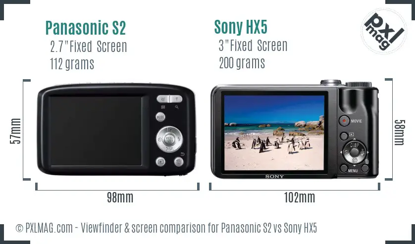 Panasonic S2 vs Sony HX5 Screen and Viewfinder comparison