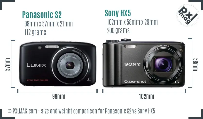 Panasonic S2 vs Sony HX5 size comparison