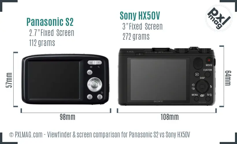 Panasonic S2 vs Sony HX50V Screen and Viewfinder comparison Panasonic S2 vs Sony HX50V Screen and Viewfinder comparison