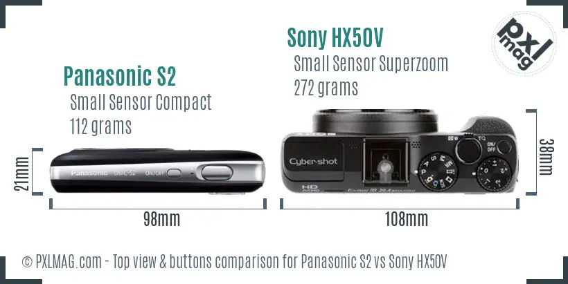 Panasonic S2 vs Sony HX50V top view buttons comparison Panasonic S2 vs Sony HX50V top view buttons comparison