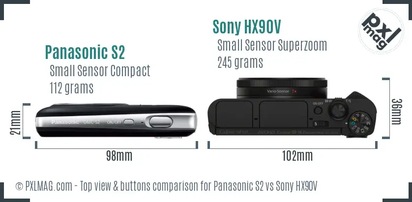 Panasonic S2 vs Sony HX90V top view buttons comparison