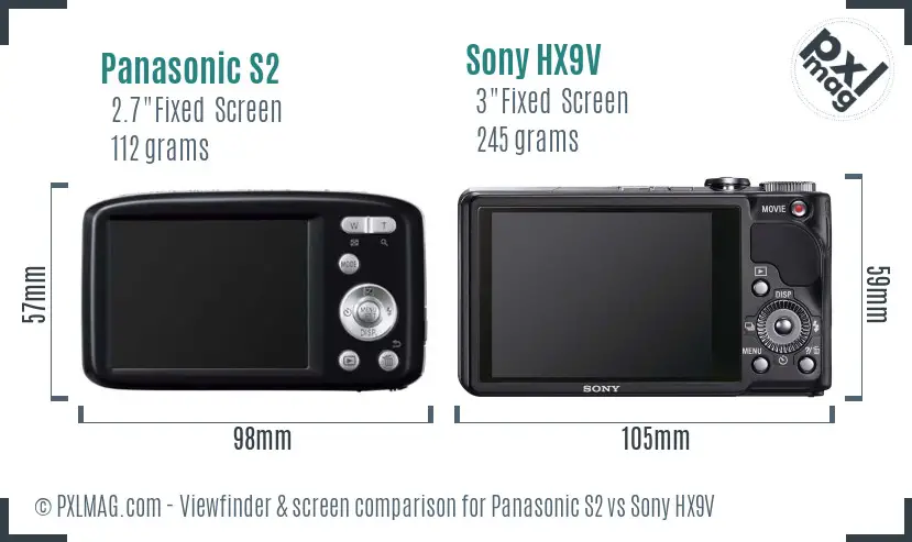 Panasonic S2 vs Sony HX9V Screen and Viewfinder comparison Panasonic S2 vs Sony HX9V Screen and Viewfinder comparison