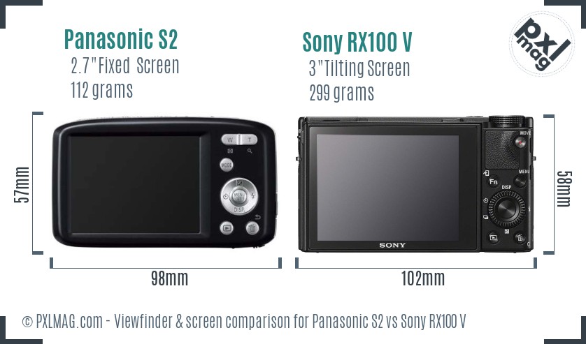 Panasonic S2 vs Sony RX100 V Screen and Viewfinder comparison