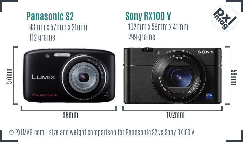 Panasonic S2 vs Sony RX100 V size comparison Panasonic S2 vs Sony RX100 V size comparison