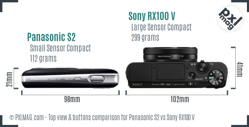 Panasonic S2 vs Sony RX100 V top view buttons comparison