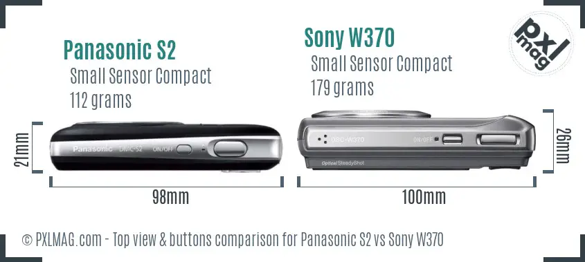 Panasonic S2 vs Sony W370 top view buttons comparison Panasonic S2 vs Sony W370 top view buttons comparison