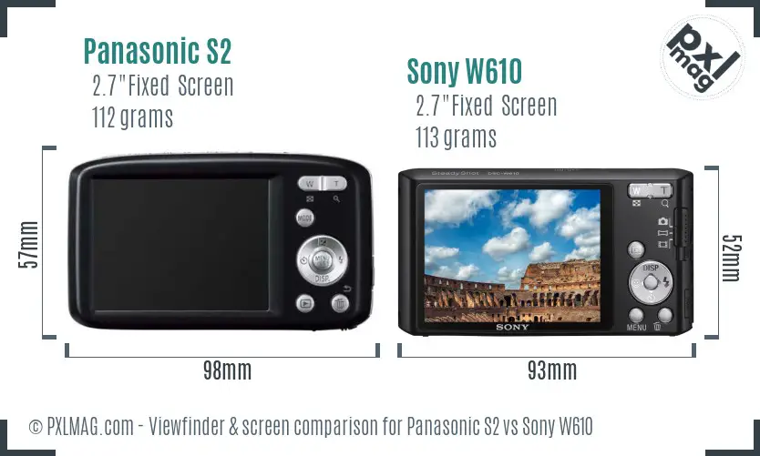 Panasonic S2 vs Sony W610 Screen and Viewfinder comparison