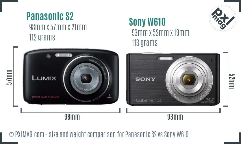 Panasonic S2 vs Sony W610 size comparison