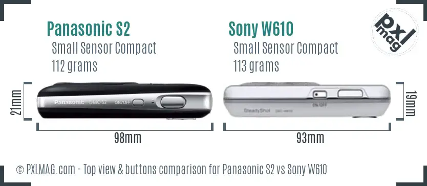 Panasonic S2 vs Sony W610 top view buttons comparison