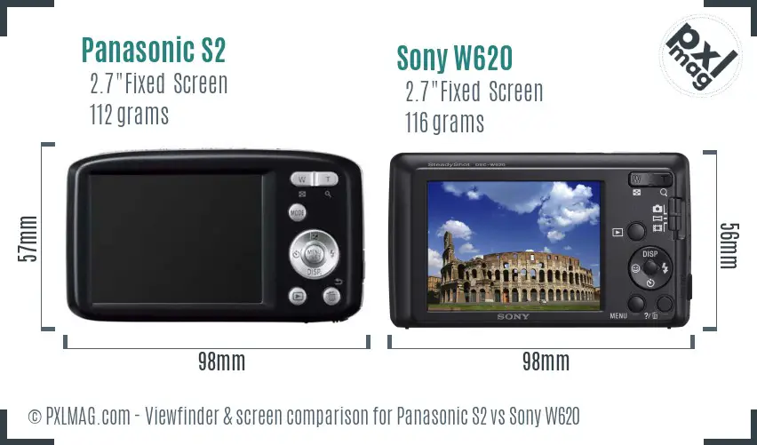 Panasonic S2 vs Sony W620 Screen and Viewfinder comparison