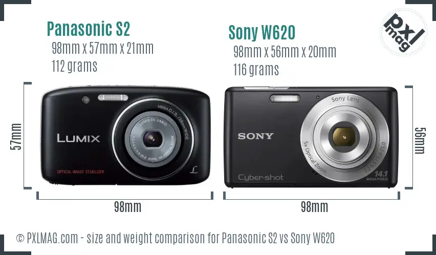 Panasonic S2 vs Sony W620 size comparison