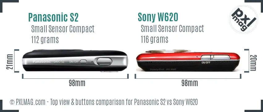 Panasonic S2 vs Sony W620 top view buttons comparison