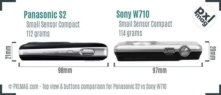 Panasonic S2 vs Sony W710 top view buttons comparison Panasonic S2 vs Sony W710 top view buttons comparison