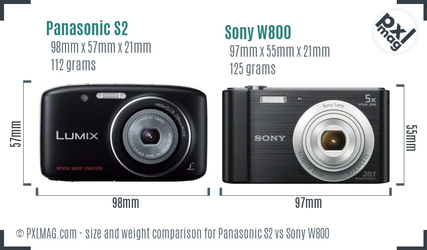 Panasonic S2 vs Sony W800 size comparison
