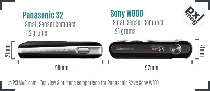 Panasonic S2 vs Sony W800 top view buttons comparison