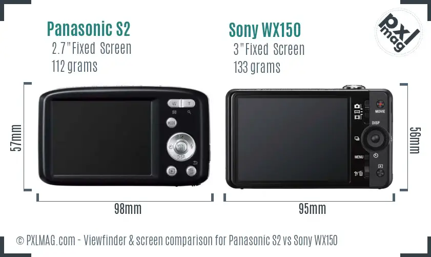 Panasonic S2 vs Sony WX150 Screen and Viewfinder comparison