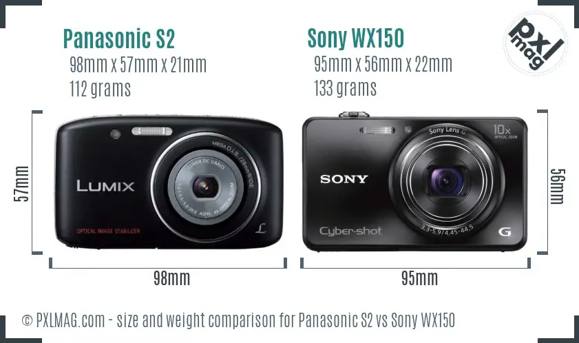 Panasonic S2 vs Sony WX150 size comparison
