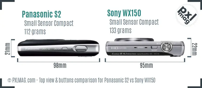 Panasonic S2 vs Sony WX150 top view buttons comparison