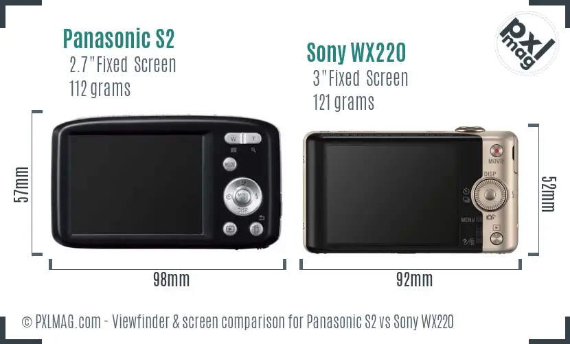 Panasonic S2 vs Sony WX220 Screen and Viewfinder comparison