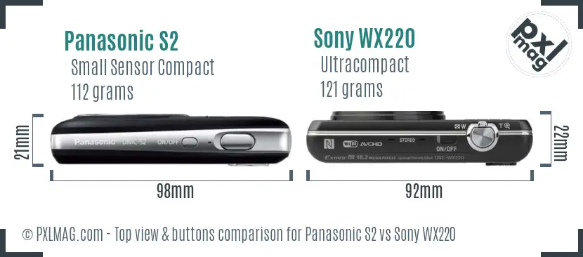 Panasonic S2 vs Sony WX220 top view buttons comparison
