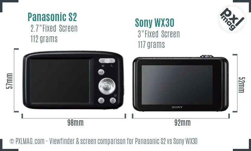 Panasonic S2 vs Sony WX30 Screen and Viewfinder comparison Panasonic S2 vs Sony WX30 Screen and Viewfinder comparison
