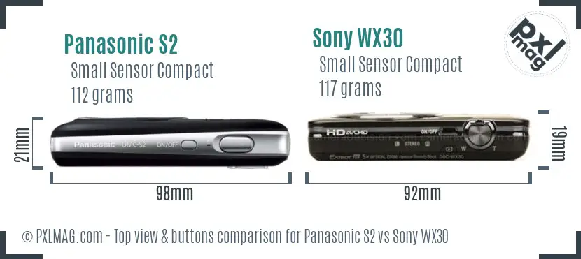 Panasonic S2 vs Sony WX30 top view buttons comparison Panasonic S2 vs Sony WX30 top view buttons comparison