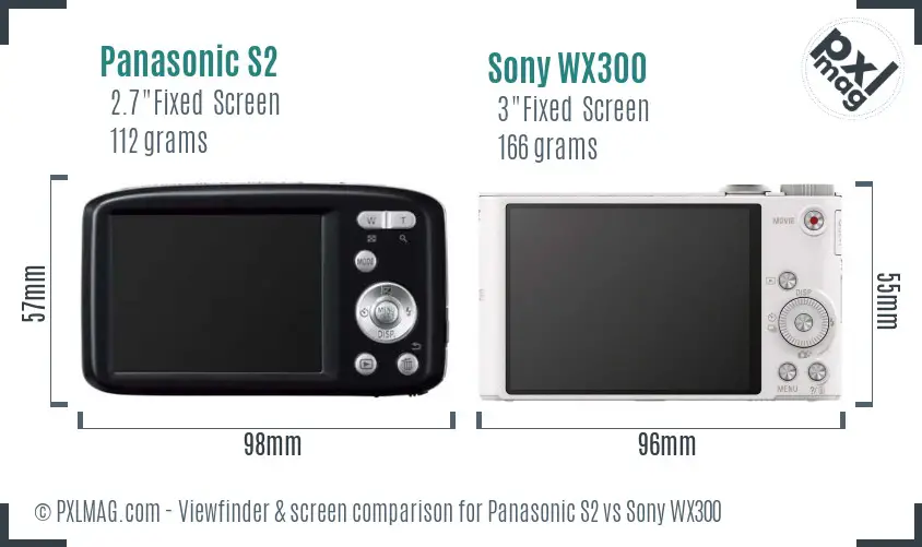 Panasonic S2 vs Sony WX300 Screen and Viewfinder comparison