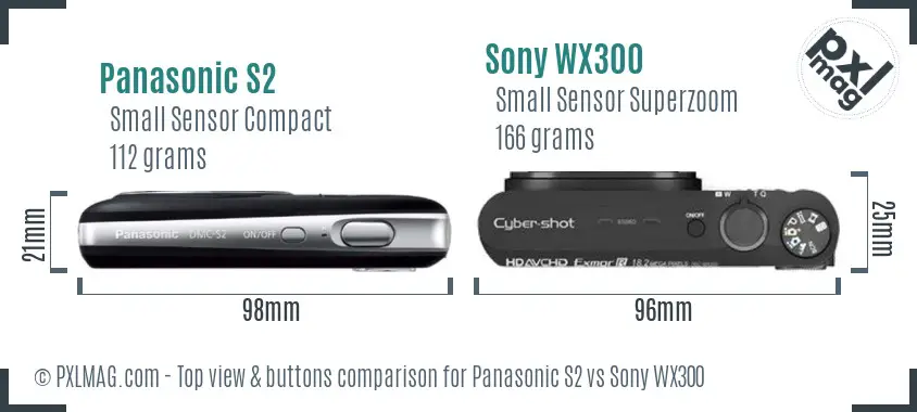Panasonic S2 vs Sony WX300 top view buttons comparison