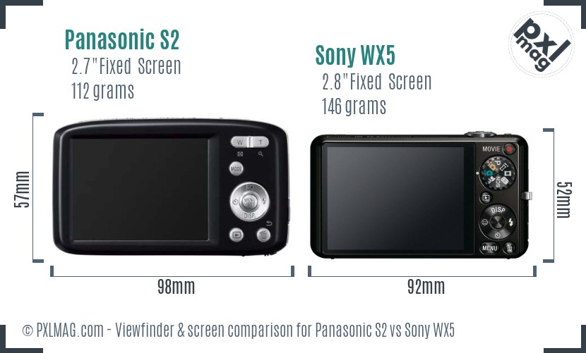 Panasonic S2 vs Sony WX5 Screen and Viewfinder comparison