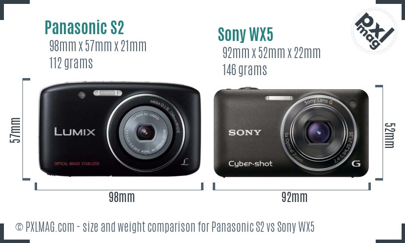 Panasonic S2 vs Sony WX5 size comparison