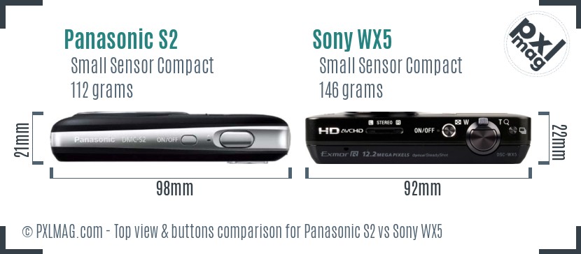Panasonic S2 vs Sony WX5 top view buttons comparison