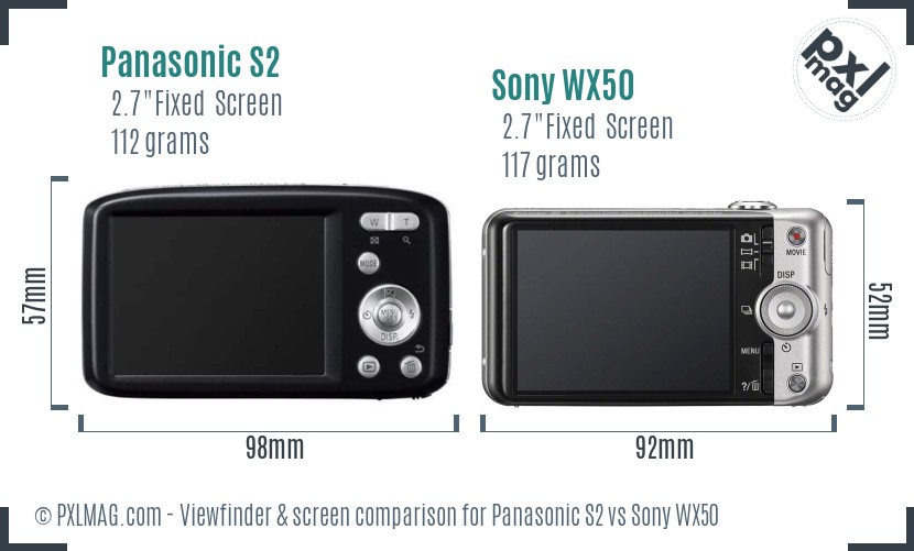 Panasonic S2 vs Sony WX50 Screen and Viewfinder comparison