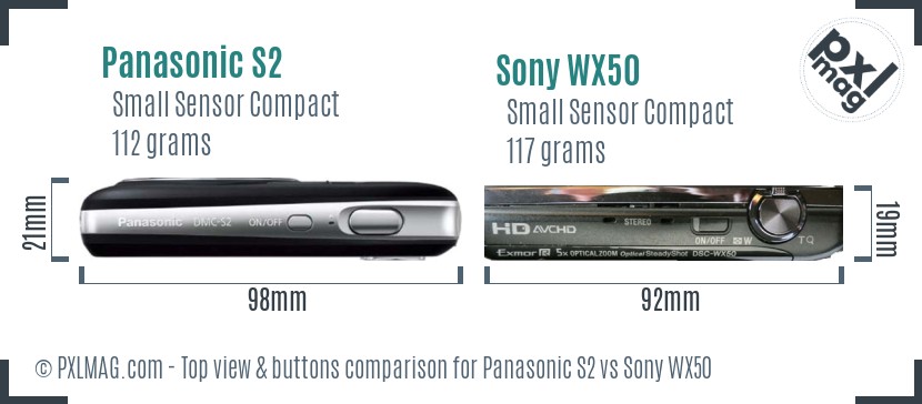 Panasonic S2 vs Sony WX50 top view buttons comparison