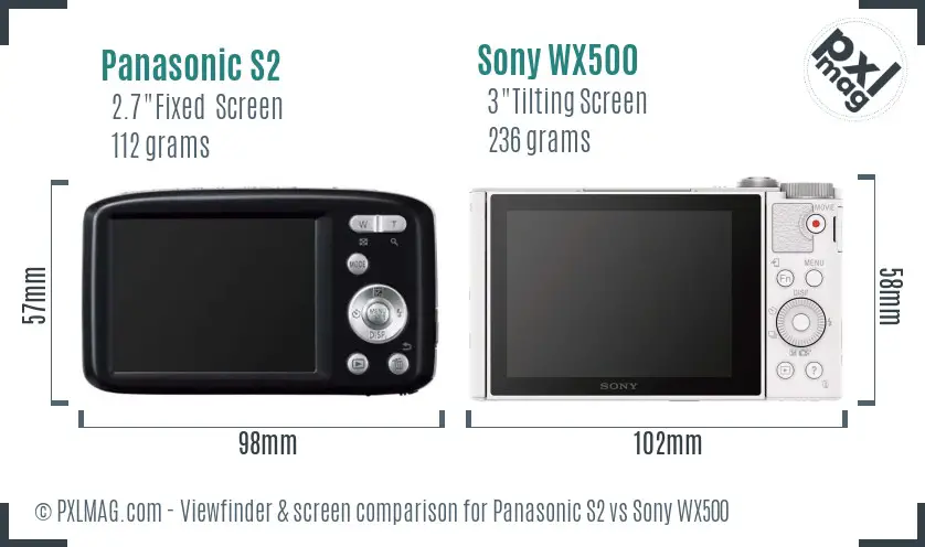 Panasonic S2 vs Sony WX500 Screen and Viewfinder comparison Panasonic S2 vs Sony WX500 Screen and Viewfinder comparison