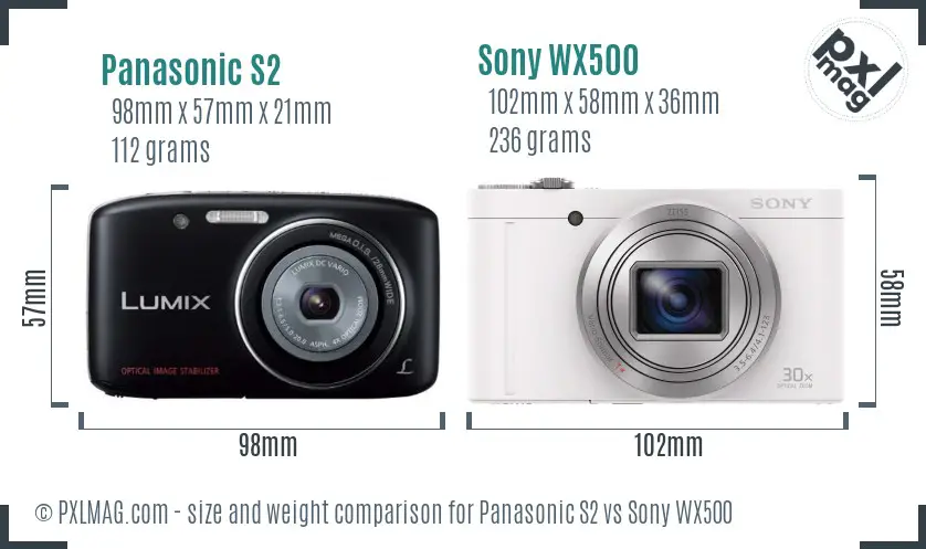 Panasonic S2 vs Sony WX500 size comparison Panasonic S2 vs Sony WX500 size comparison