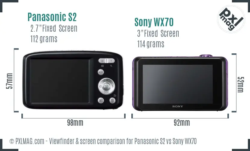 Panasonic S2 vs Sony WX70 Screen and Viewfinder comparison