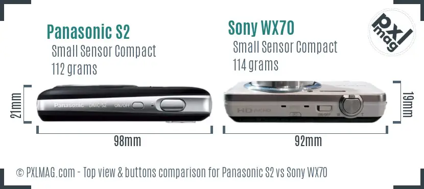 Panasonic S2 vs Sony WX70 top view buttons comparison