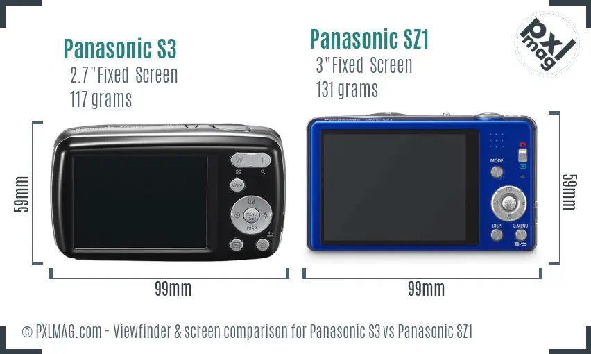 Panasonic S3 vs Panasonic SZ1 Screen and Viewfinder comparison